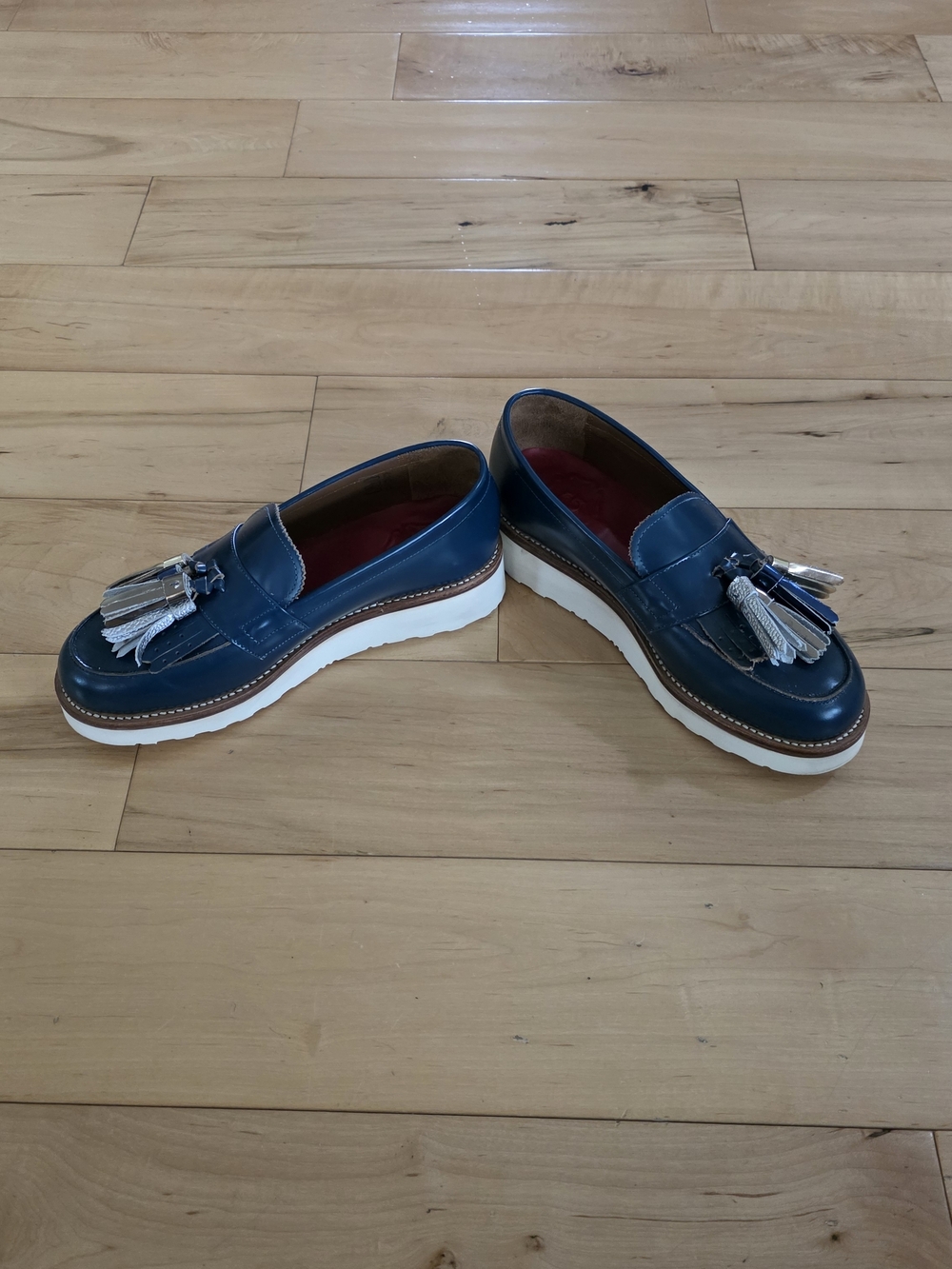 Navy Tassel Platform Slip-On Loafers